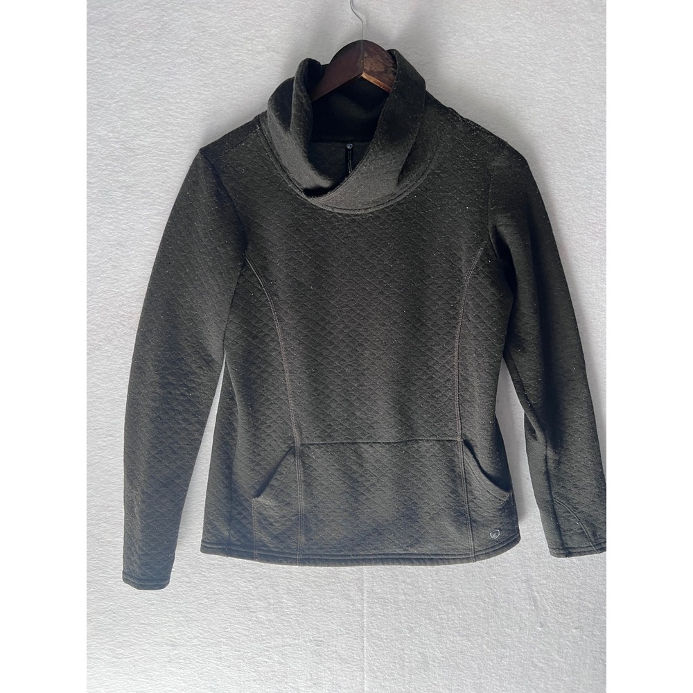 Kuhl Quilted Cowl Neck Pullover Sweatshirt Charcoal Gray Black Pocket Women S